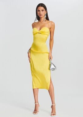 NWT Seroya Claude‎ Yellow Silk Halter Neck Dress Large